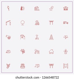 icon set about landscape with keywords building with clock, spica and palm tree