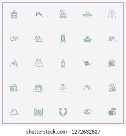 icon set about landscape with keywords rear view mirror, japanese temple and night stars view
