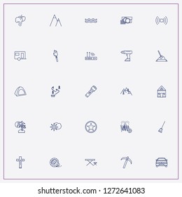 icon set about landscape with keywords christian cross, ski slope and wireless connection modern