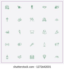 icon set about landscape with keywords sunrise, road and house