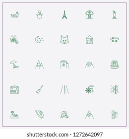 icon set about landscape with keywords garden sprinkler, island and fox