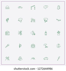 icon set about landscape with keywords flashlight, umbrella with chaise and farm
