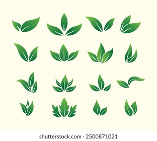 Icon set about leaf, leaves of green plants. Thin line icons, flat vector illustrations, 