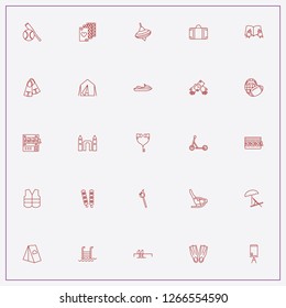 icon set about leisure with keywords umbrella with chaise, game machine and flippers