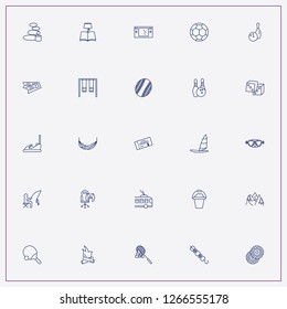 icon set about leisure with keywords sauna warm stones, swing and soccer ball