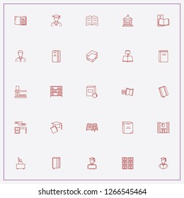 icon set about library with keywords education, books and student