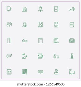 icon set about library with keywords math book, library employee and books