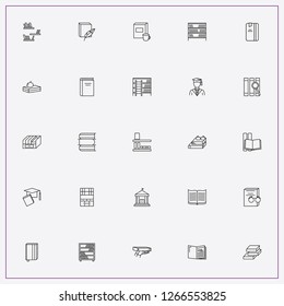 icon set about library with keywords book shelve, searching book and book