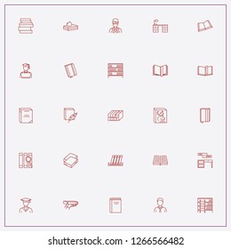 icon set about library with keywords bookshelves, book and apple on book