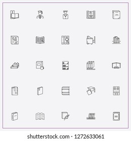 icon set about library with keywords book, student and searching book