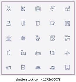 icon set about library with keywords searching book, education and book shelves with table