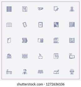 icon set about library with keywords books, library building and library desk