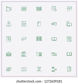 icon set about library with keywords library building, bookshelf and card file