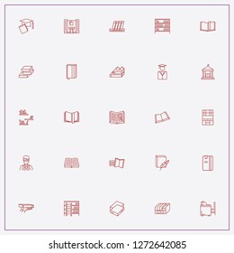 icon set about library with keywords book, shelf with cupboards and education
