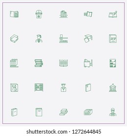 icon set about library with keywords education, magic book and math book