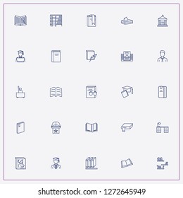 icon set about library with keywords student, library building and education