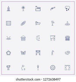 icon set about light with keywords chest of drawers, curtains and bathroom