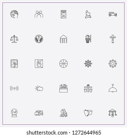 icon set about light with keywords society, case of beer and libra