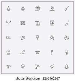 icon set about magic with  christmas tree toy, halloween flask and crown