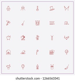 icon set about magic with   magic flask, witch hat and cauldron
