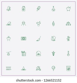 icon set about magic with keywords cauldron, forest and christmas globe