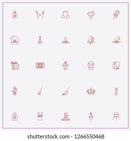 icon set about magic with keywords cauldron, cylinder hat and gingerbread