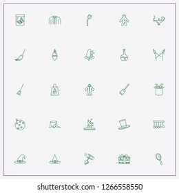 icon set about magic with keywords cloak, halloween broom and disco lights
