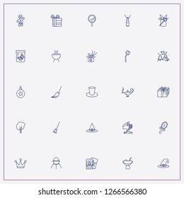 icon set about magic with keywords halloween broom, halloween cauldron and gift