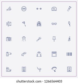 icon set about man with   barbecue stand, barbell and torch