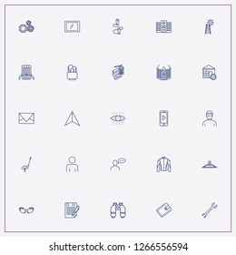 icon set about man with keywords barber combs, location angle and check baggage