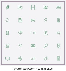 icon set about man with keywords music player, biceps and delivery invoice