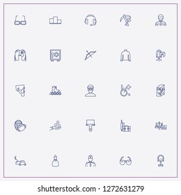 icon set about man with keywords pullover, winner stand and putty knife