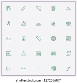 icon set about mathematics with keywords compass with pencil, triangle ruler and round ruler