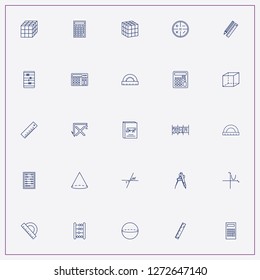 icon set about mathematics with keywords pencil and scale, accouting scores and compass with pencil