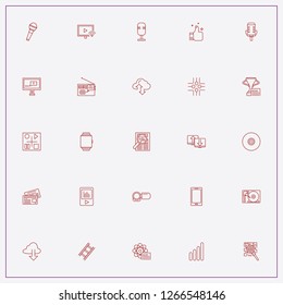 icon set about media with keywords microphone, file transfer cloud and sport news