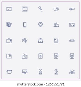 icon set about media with keywords music player, television and microphone