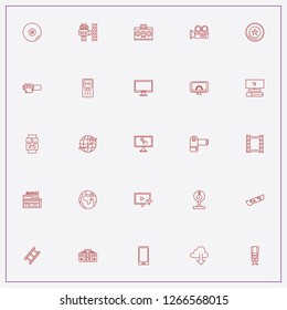 icon set about media with keywords video camera with display, smart watch and worldwide location