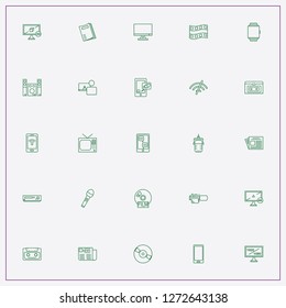 icon set about media with keywords mobile wireless network, video camera with display and audio cassette