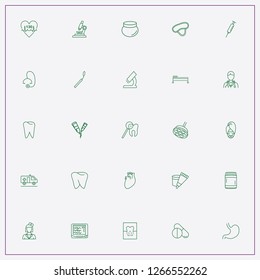 icon set about medicine with keywords operation light, cabinet for chemicals and heart beat monitor