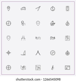 icon set about navigation with keywords sailing ship, forest map and navigation strip