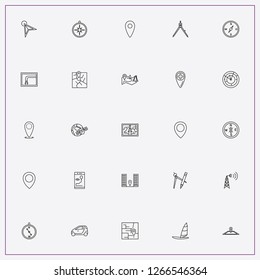 icon set about navigation with keywords space station, location arrow and compass with pen