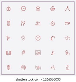 icon set about navigation with keywords compass with pen, map route and sailing ship