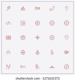 icon set about navigation with keywords compass with pen, navigation strip and location