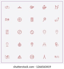 icon set about navigation with   space station, map location and compass with pen