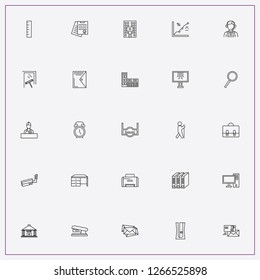 icon set about office with keywords restaurant signboard, insurance contract and window cleaner