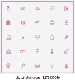 icon set about office with keywords floppy disk, rescue alarm and electronic table watch