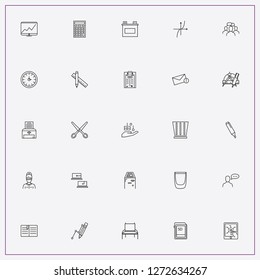 icon set about office with keywords printer, wall watch and chair