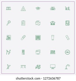 icon set about office with keywords glass, pens and table lamp