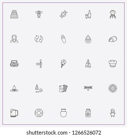 icon set about party with keywords donuts, girl and halloween hat