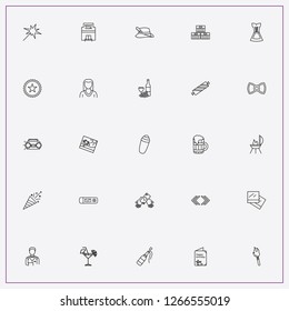 icon set about party with keywords barbecue stand, bengal light and wine bottle